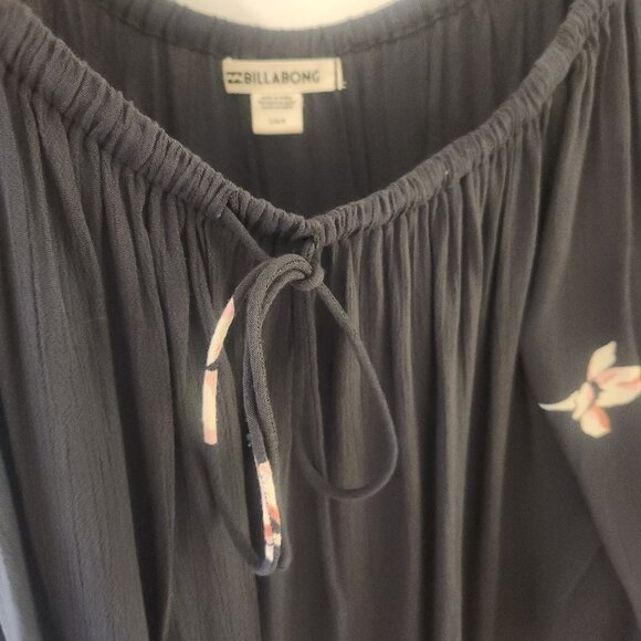 Billabong Floral Off the Shoulder Long Sleeve Top Light It Up Black Large NEW - Picture 4 of 14